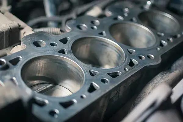 Engine block in a car. Disassembled car for repair.